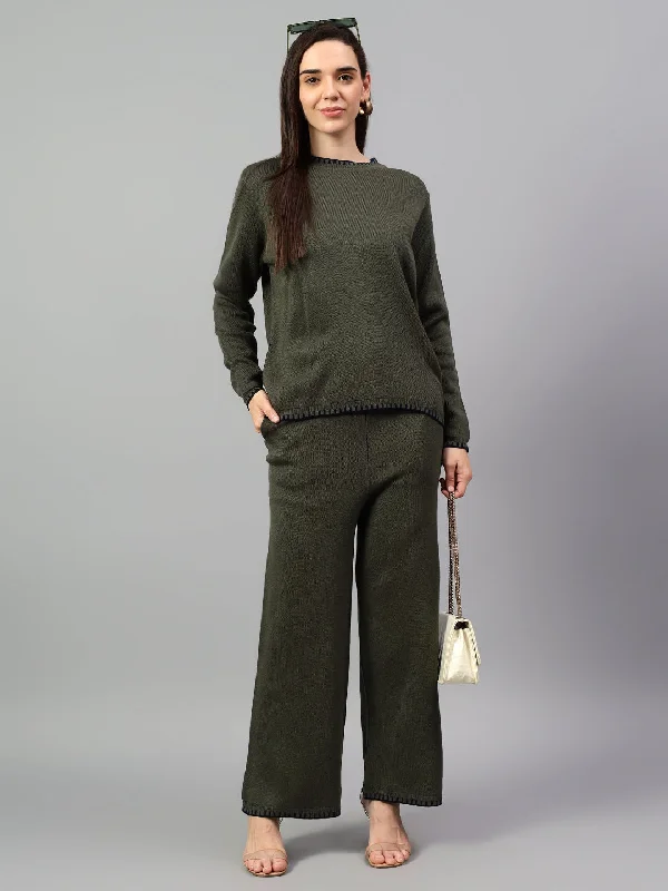 Women's Olive Green Solid Winter Co-Ord Set