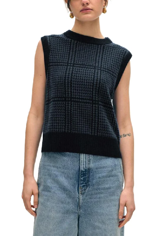 White & Warren Cashmere Brushed Houndstooth Vest