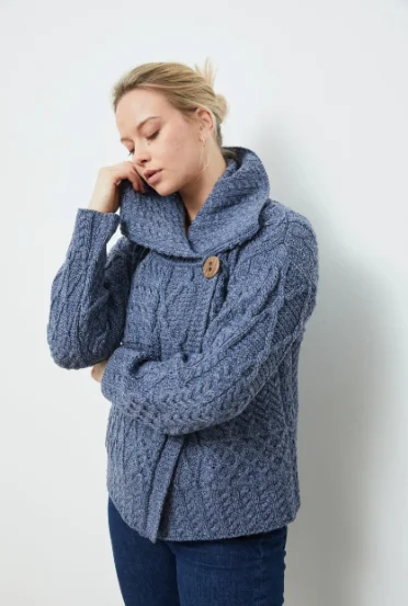 Aran - Merino Patchwork Cardigan - Denim Marl