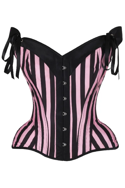 Daisy Pink/Black Striped Steel Boned Corset w/Straps