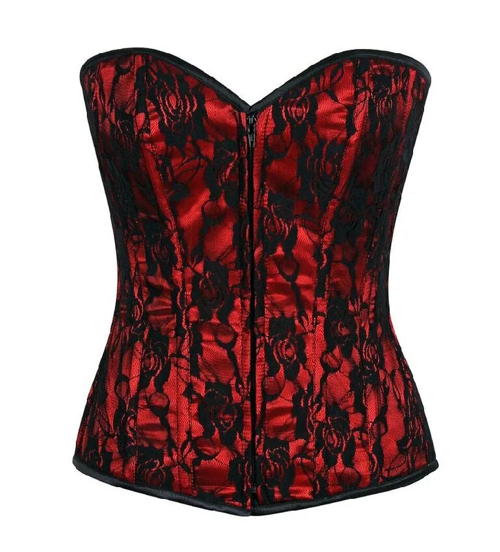 Lavish Red Lace Front Zipper Corset