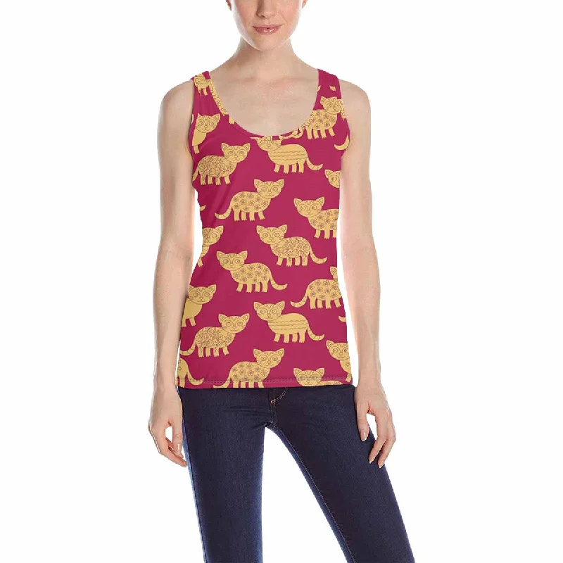 Women's Tank Top print with ethnic cats pattern