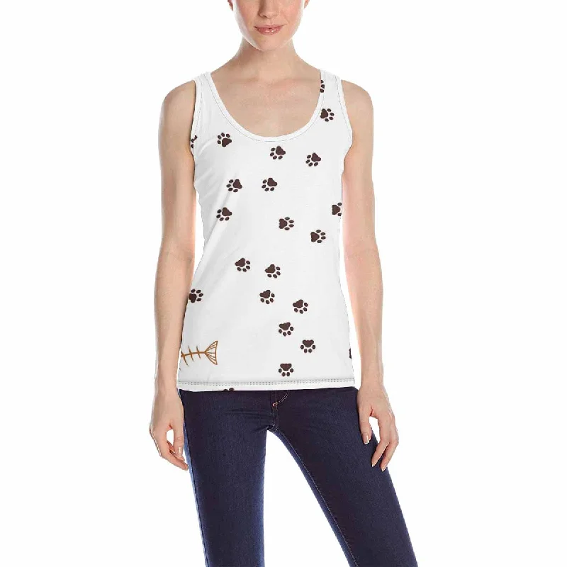 Women's Tank Top print with Animal footprints and fish bones pattern