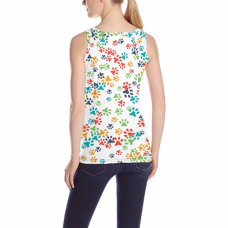 Women's Tank Top print with colorful animals paws pattern