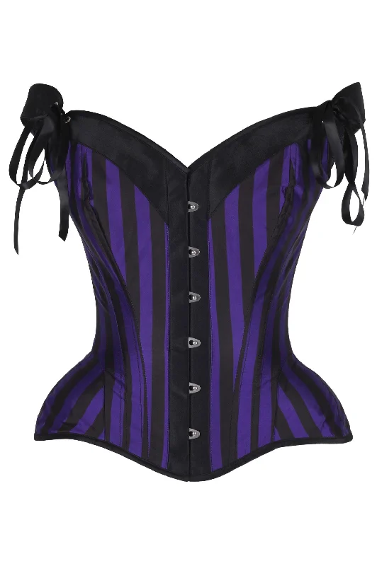 Daisy Dark Purple/Black Striped Steel Boned Corset w/Straps