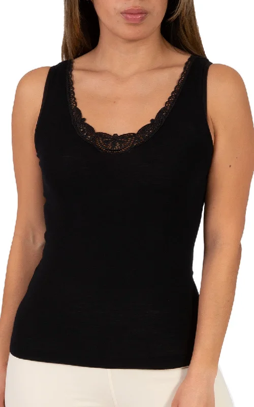 Emmebivi 85% Wool 15% Silk Singlet with Lace Trim in Black 93062