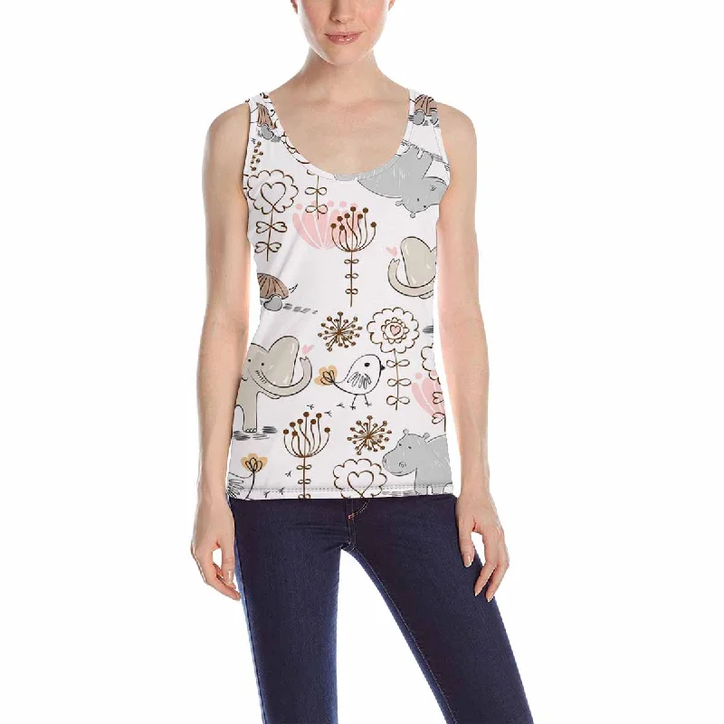 Women's Tank Top print with cute Elephant flowers pattern