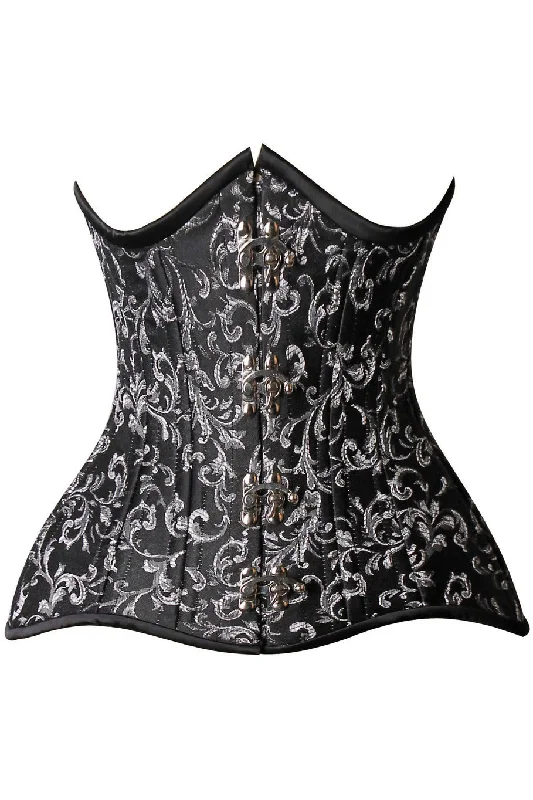 Daisy CURVY Black/Silver Brocade Double Steel Boned Under Bust Corset