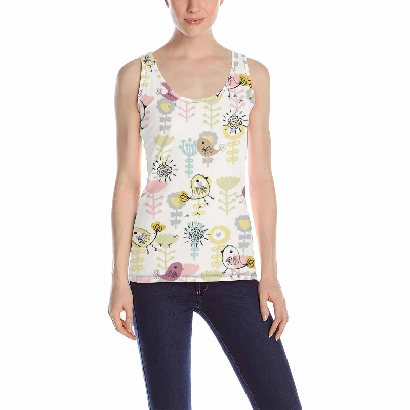 Women's Tank Top print with cute birds flowers pattern