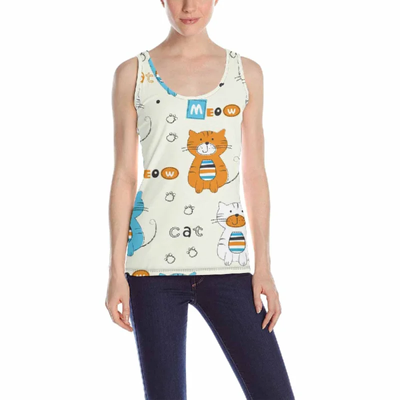 Women's Tank Top print with cute cartoon cats pattern