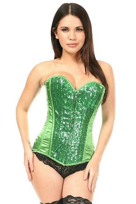 Top Drawer Green Sequin Steel Boned Corset