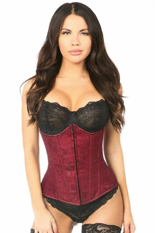 Lavish Wine Lace Underbust Corset with Zipper Closure