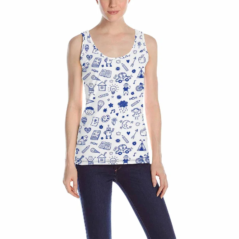 Women's Tank Top print with blue doodle child toys pattern