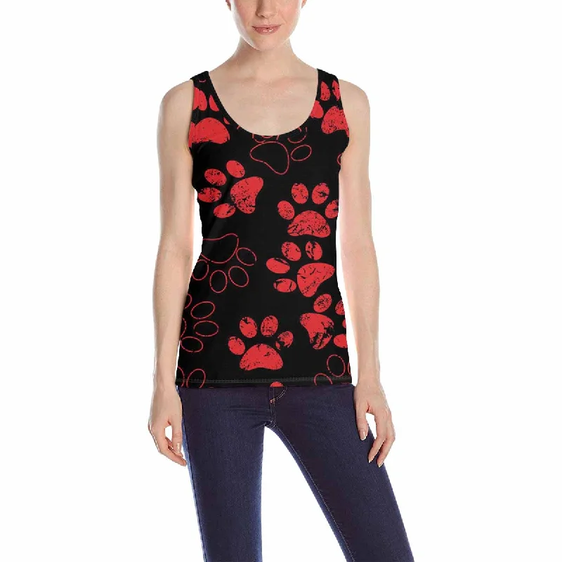 Women's Tank Top print with red animals footprints