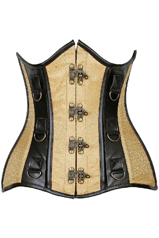 Daisy Gold Brocade & Faux Leather Steel Boned Under Bust Corset