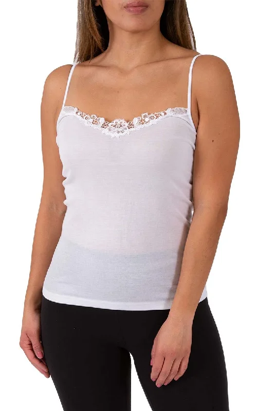 Emmebivi 100% Cotton Singlet With Lace Trim in White 12311