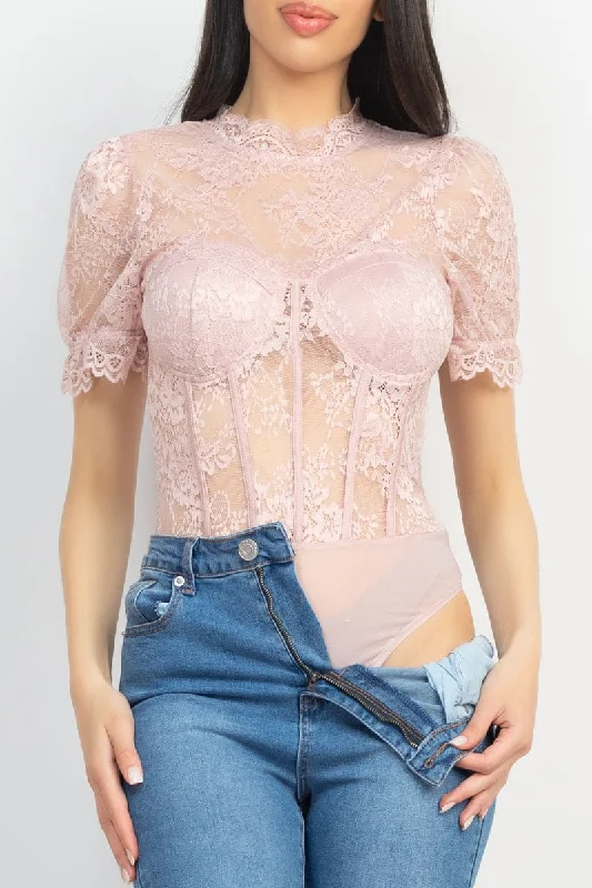 Floral Lace Corset Keyhole Bodysuit