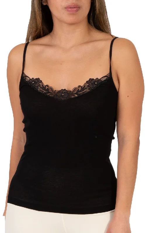 Emmebivi 100% Cotton Singlet With Lace Trim In Black 12311