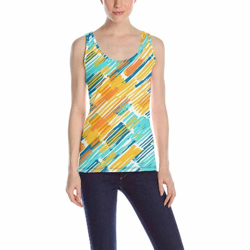 Women's Tank Top print with colorful diagonal stripes pattern