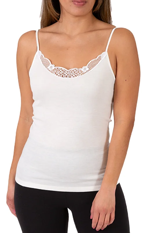 Emmebivi 40% Cotton 16% Wool Singlet with Lace in Ivory 26521