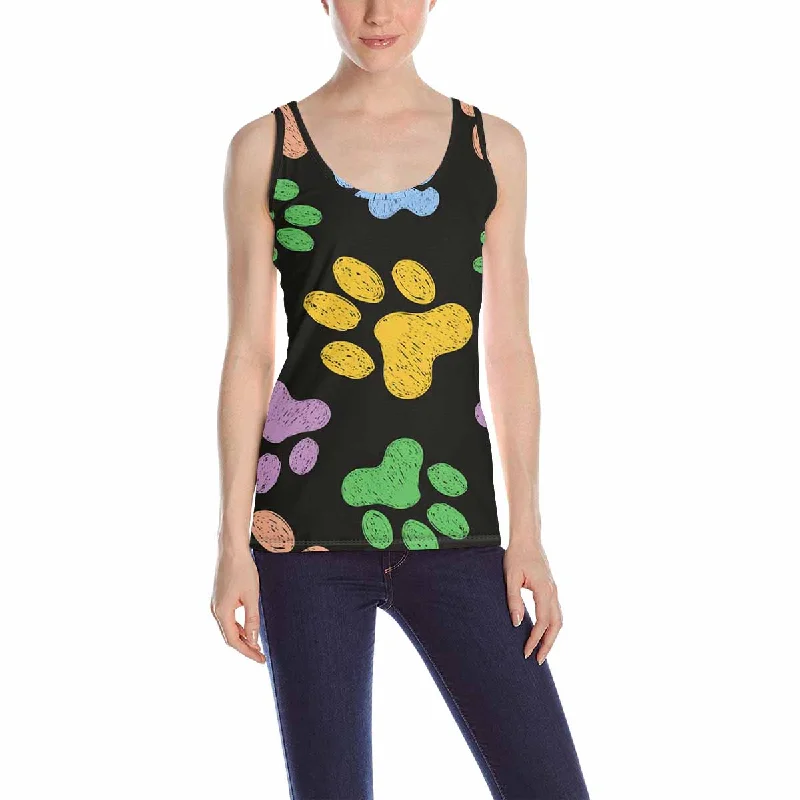 Women's Tank Top print with colorful animals footprint pattern