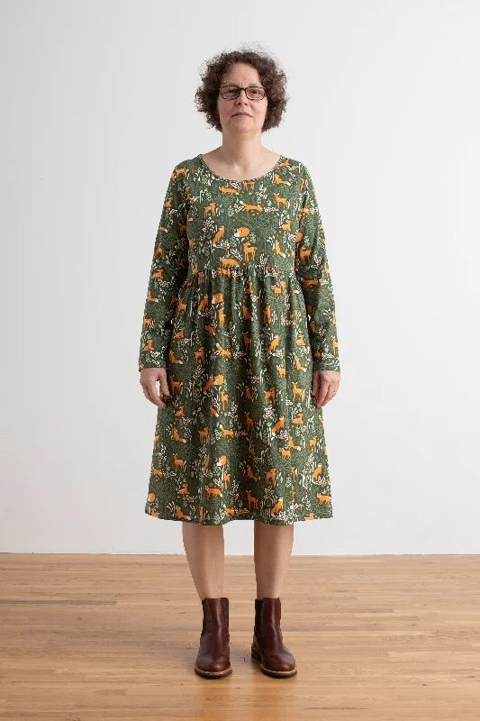 Women's Copenhagen Dress - Deer & Foxes Dark Green