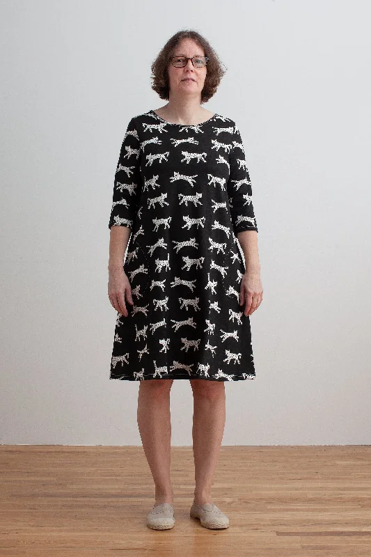 Women's Helsinki Dress - Cats Black