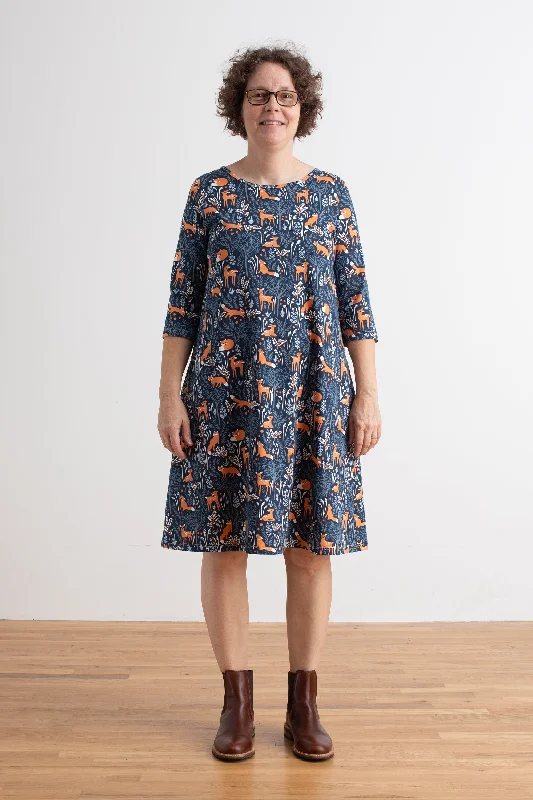 Women's Helsinki Dress - Deer & Foxes Night Sky