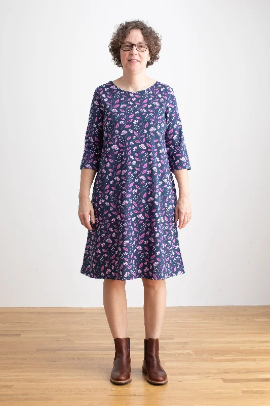 Women's Helsinki Dress - Flower Vines Night Sky & Orchid