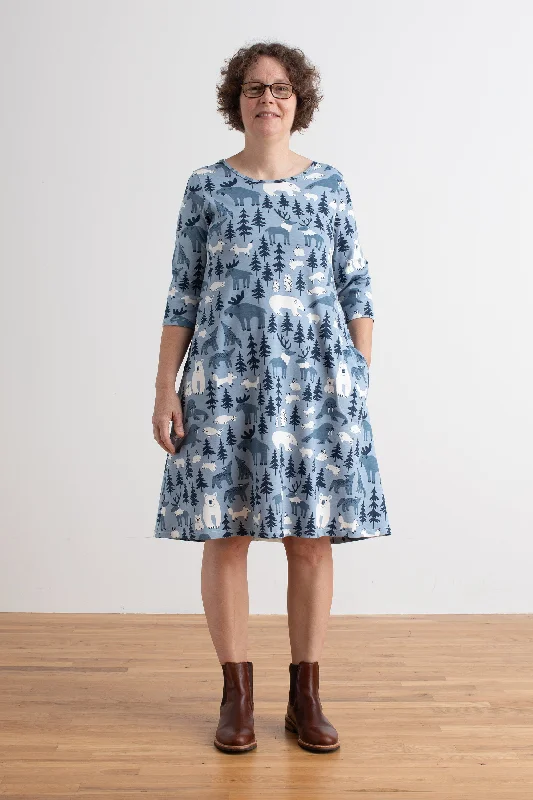 Women's Helsinki Dress - Northern Animals Mountain Blue