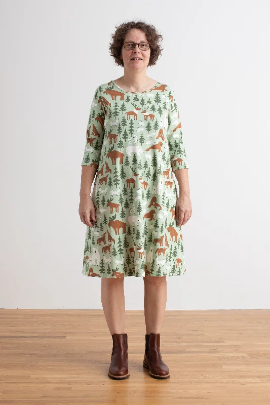 Women's Helsinki Dress - Northern Animals Pale Green