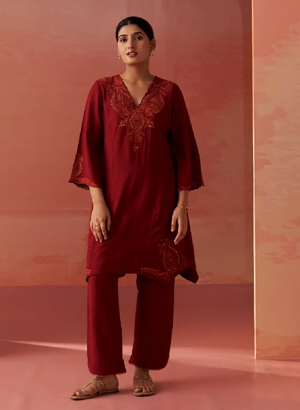 Faiza Maroon Embroidered Co-ord Set for Women