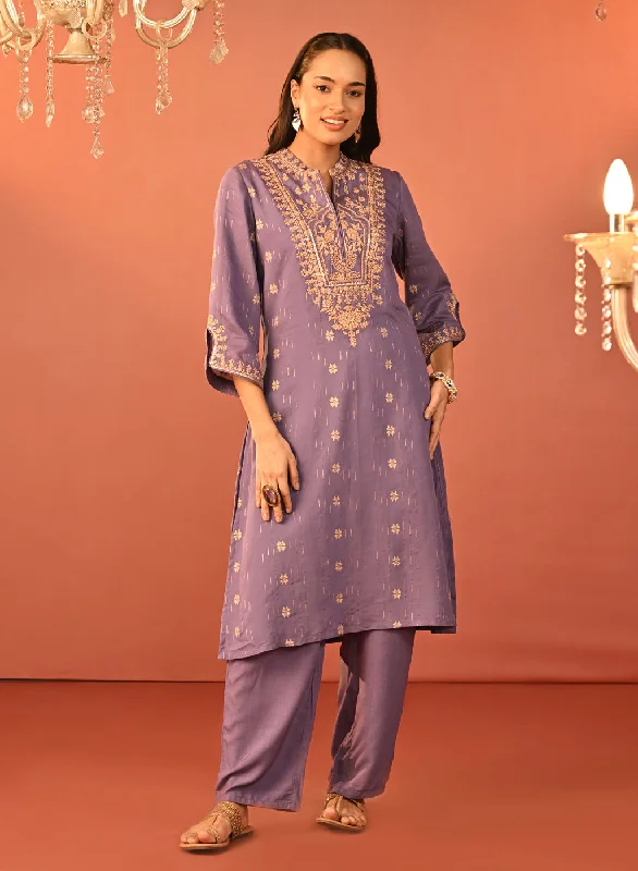 Noor Light Purple Embroidered Co-ord Set for Women