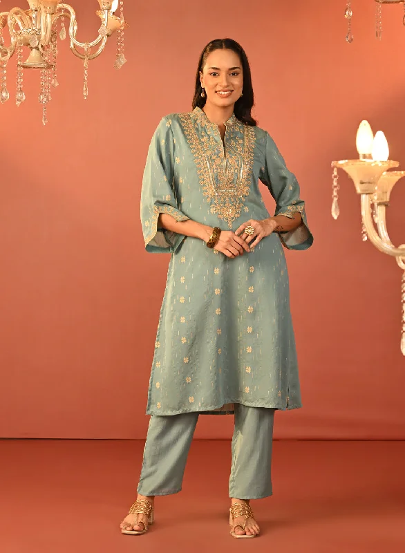 Noor Sage Green Embroidered Co-ord Set for Women