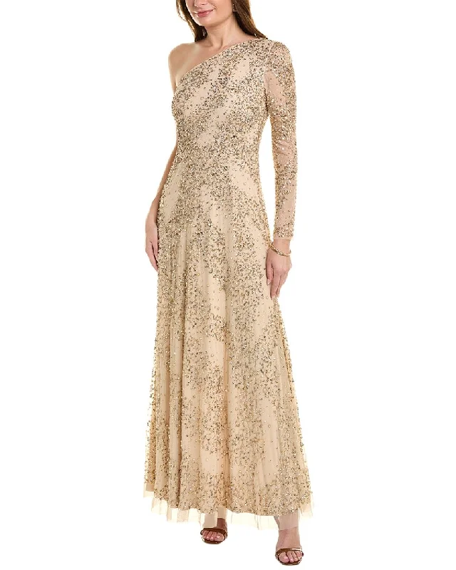 Aidan Mattox Beaded One-Shoulder Gown