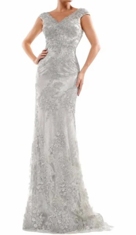 Embellished Gown In Silver