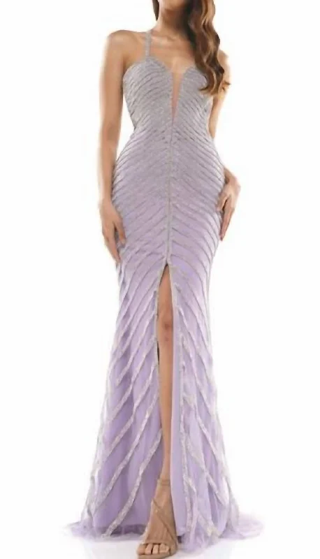 Floral Lace Gown In Lilac