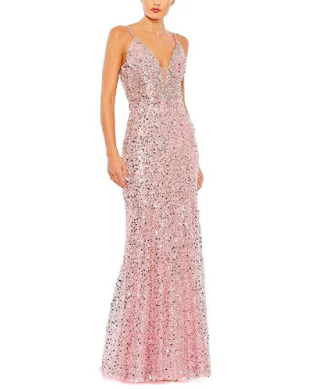 Mac Duggal Embellished Plunge Neck Sleeveless Trumpet Gown