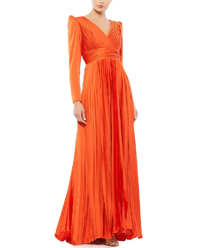 Mac Duggal Pleated V-Neck Gown