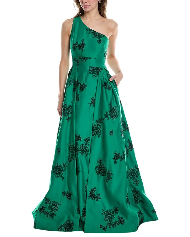 Marchesa Notte One-Shoulder Heavy Duchess Satin Gown