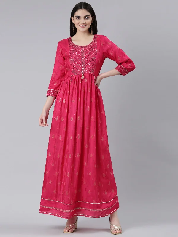 Neeru's Pink Straight Casual Printed Gown