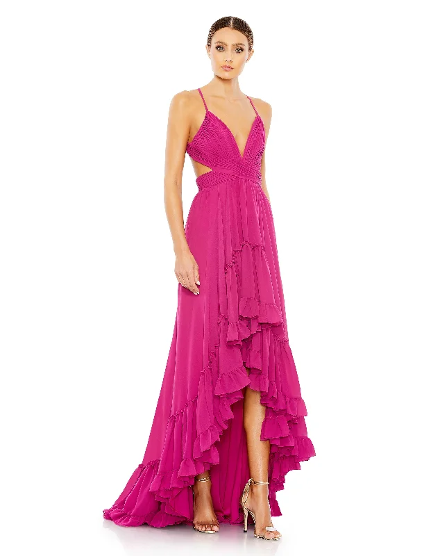 Pleated Tiered Cut Out Sleeveless Gown