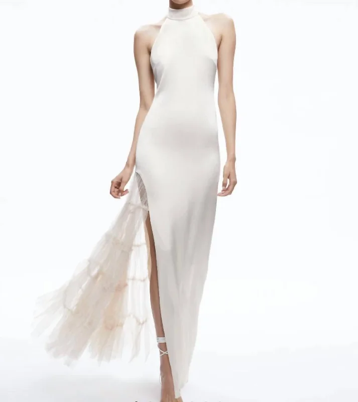 Ryn Slit Tulle Gown In Champagne