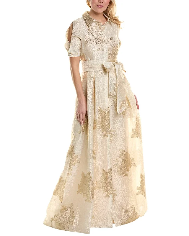 Teri Jon by Rickie Freeman Jacquard Shirt Gown