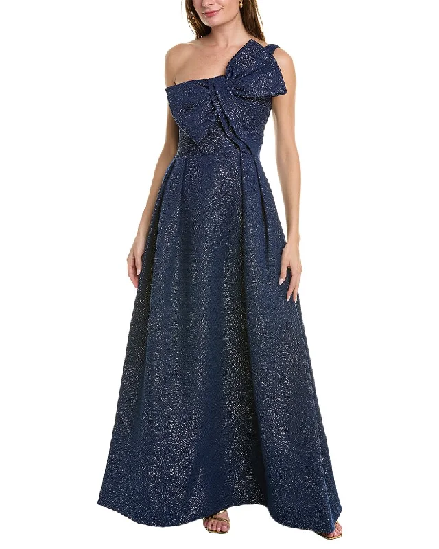 Teri Jon by Rickie Freeman Metallic Jacquard Gown