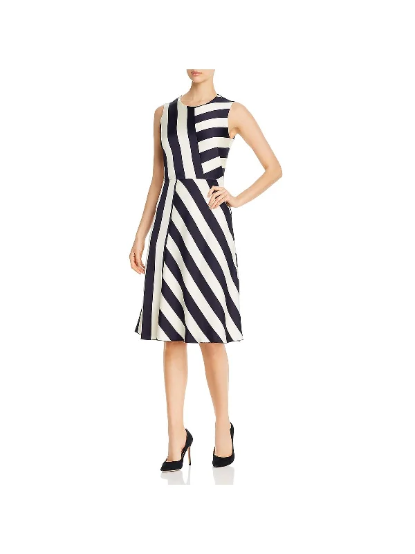 Dalta Womens Striped Asymmetric Midi Dress