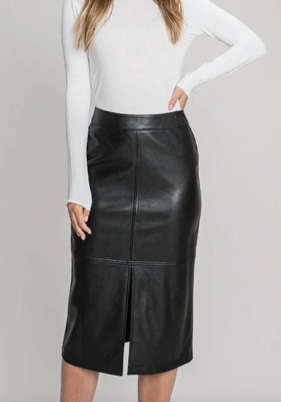 Faux Leather Midi Skirt in Black