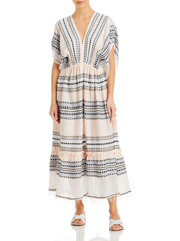 Habiba Womens Plunge Printed Midi Dress