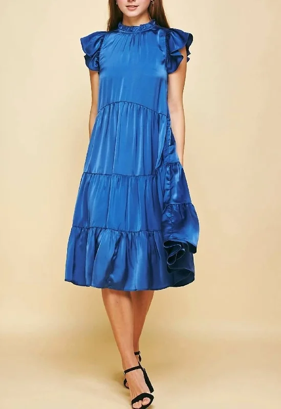 Rochel Tiered Midi Dress in Fall Blue