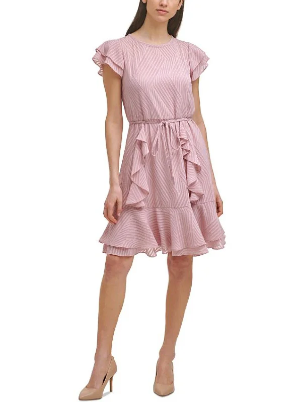 Womens Ruffled Textured Midi Dress